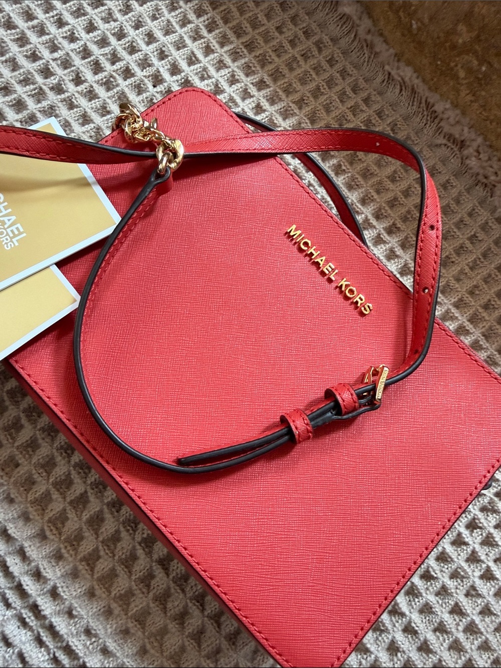 Michael Kors Red Saffiano Leather Crossbody Bag Gold Hardware MK PURSE